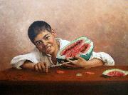 Estevao Silva Boy with a watermelon oil on canvas